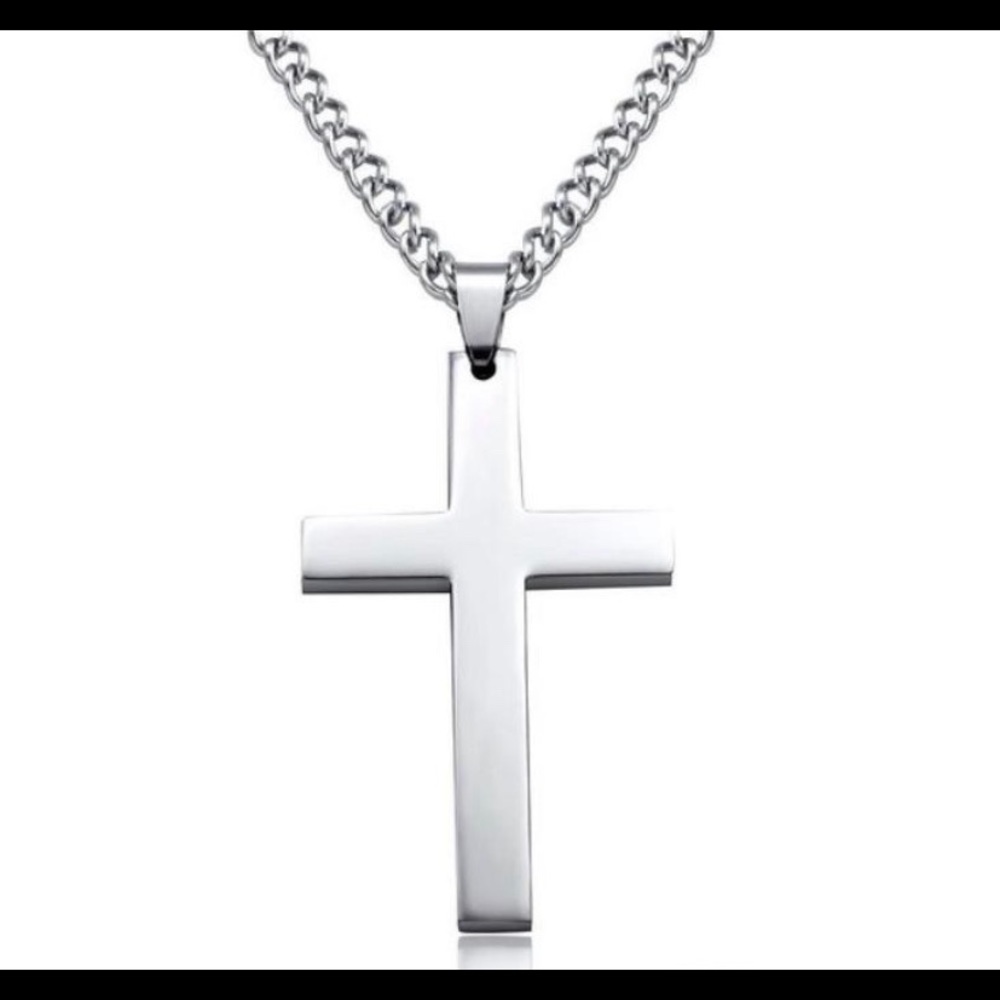 💥 Silver Cross Pendant Men’s Necklace 💥 - Picture 2 of 7